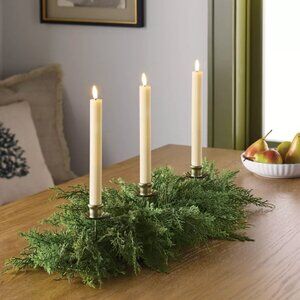 Hearth & Hand™ 36" Greenery Holiday Christmas Centerpiece w/Brass Candle Holder